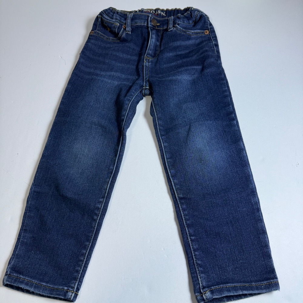 US Polo Assn Boys Dark Wash Straight Leg Jeans Adjustable Waist Size 4T